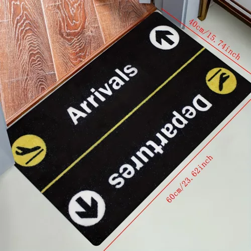Érkezés és Távozás repülés témájú lábtörlő, téglalap alakú, gépi mosásra alkalmas, 40 × 60 cm