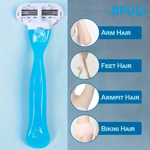 JIFULI női borotva cserélhető fejjel, 3 rétegű rozsdamentes acél pengékkel - Fogantyú + 8 penge