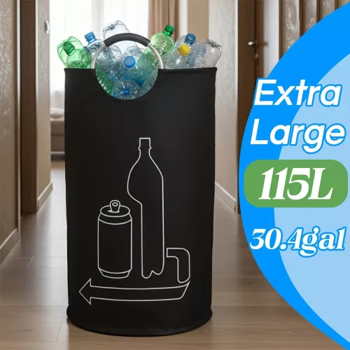 Extra nagy 115 l újrahasznosító kosár otthonra, fekete, XL