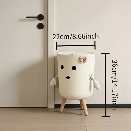 Aranyos mintás, nagy űrtartalmú fedeles kerek szemetes - Tejfehér