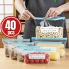 40 db újrahasználható húzózsinóros hűtőszekrény tároló frissességmegőrző zacskók, 20S+10M+10L 20S+10M+10L, 40 db