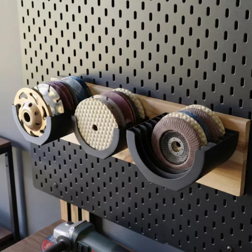 Falra szerelhető sarokcsiszoló korong tároló állvány, 6 helyes, 10/11,4/12,7 cm korongokhoz, fekete