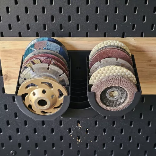 Falra szerelhető sarokcsiszoló korong tároló állvány, 6 helyes, 10/11,4/12,7 cm korongokhoz, fekete