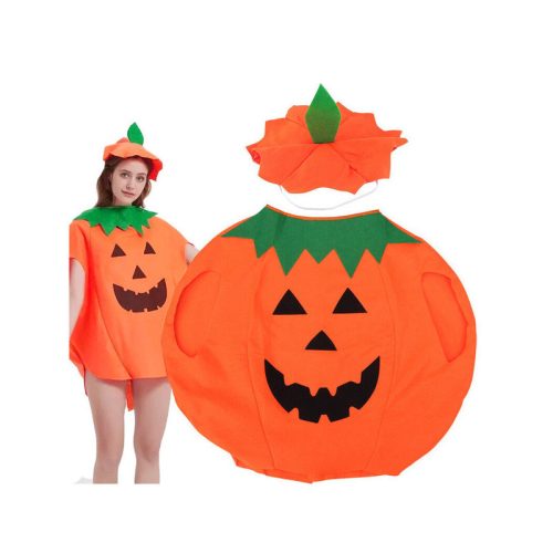 Tök jelmez álca Halloween-ra - gyerek és felnőtt méretben, aranyos narancssárga tök designnal, kiegészítőkkel.