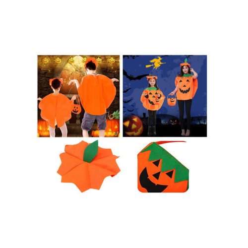 Tök jelmez álca Halloween-ra - gyerek és felnőtt méretben, aranyos narancssárga tök designnal, kiegészítőkkel.