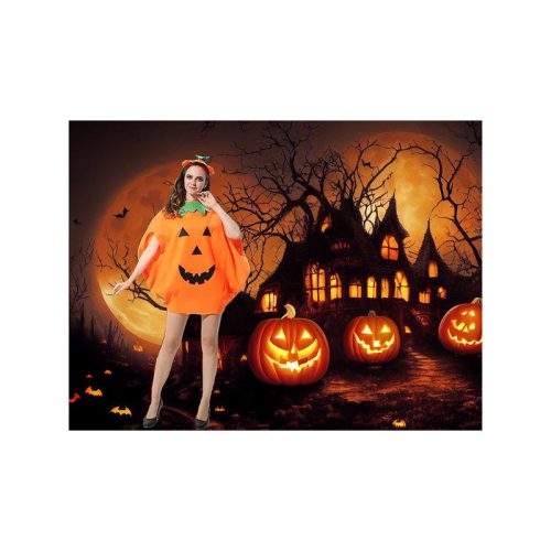 Tök jelmez álca Halloween-ra - gyerek és felnőtt méretben, aranyos narancssárga tök designnal, kiegészítőkkel.