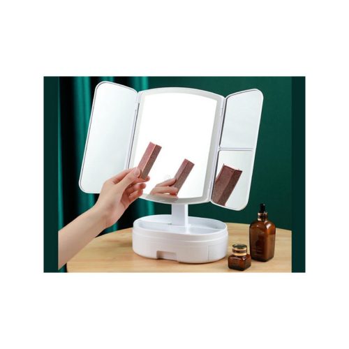 Sminktükör LED világítással, összecsukható, nagyítós tükör