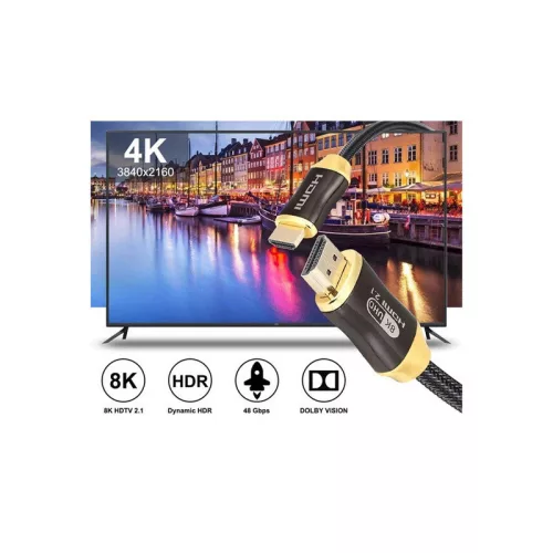 Magas sebességű HDMI 2.1 videó kábel arany csatlakozóval 3 méter - 8K 60Hz, 4K 120Hz támogatással