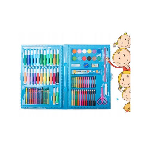Művészeti készlet 86 db-os tokban - rajzolás, festés, alkotás, színes ceruzák, ecsetek, festékek, művészeti kellékek