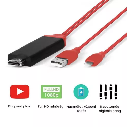 HDMI kábel iPhone képernyő tükrözéshez