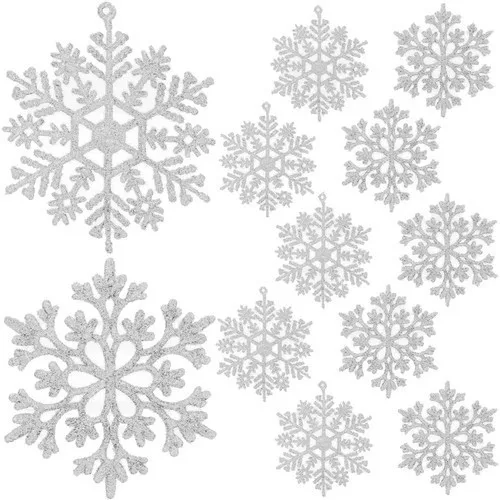 Karácsonyi gömbdíszek - hópelyhek, 12 darab, Ruhhy 22516