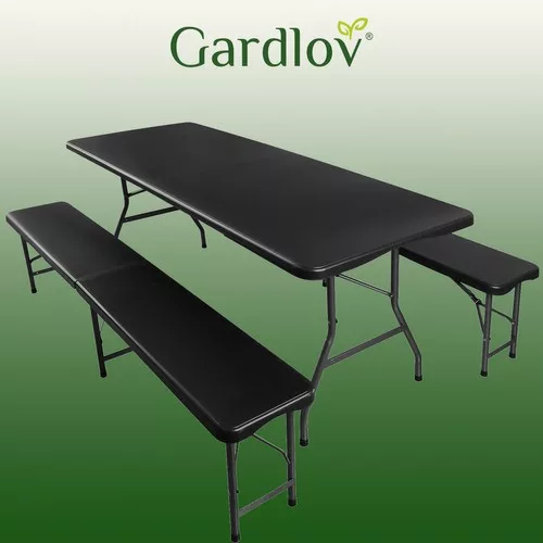 Gardlov összecsukható kerti asztal 180cm + 2 paddal, fekete