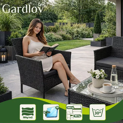 Gardlov fekete technorattan kerti bútor